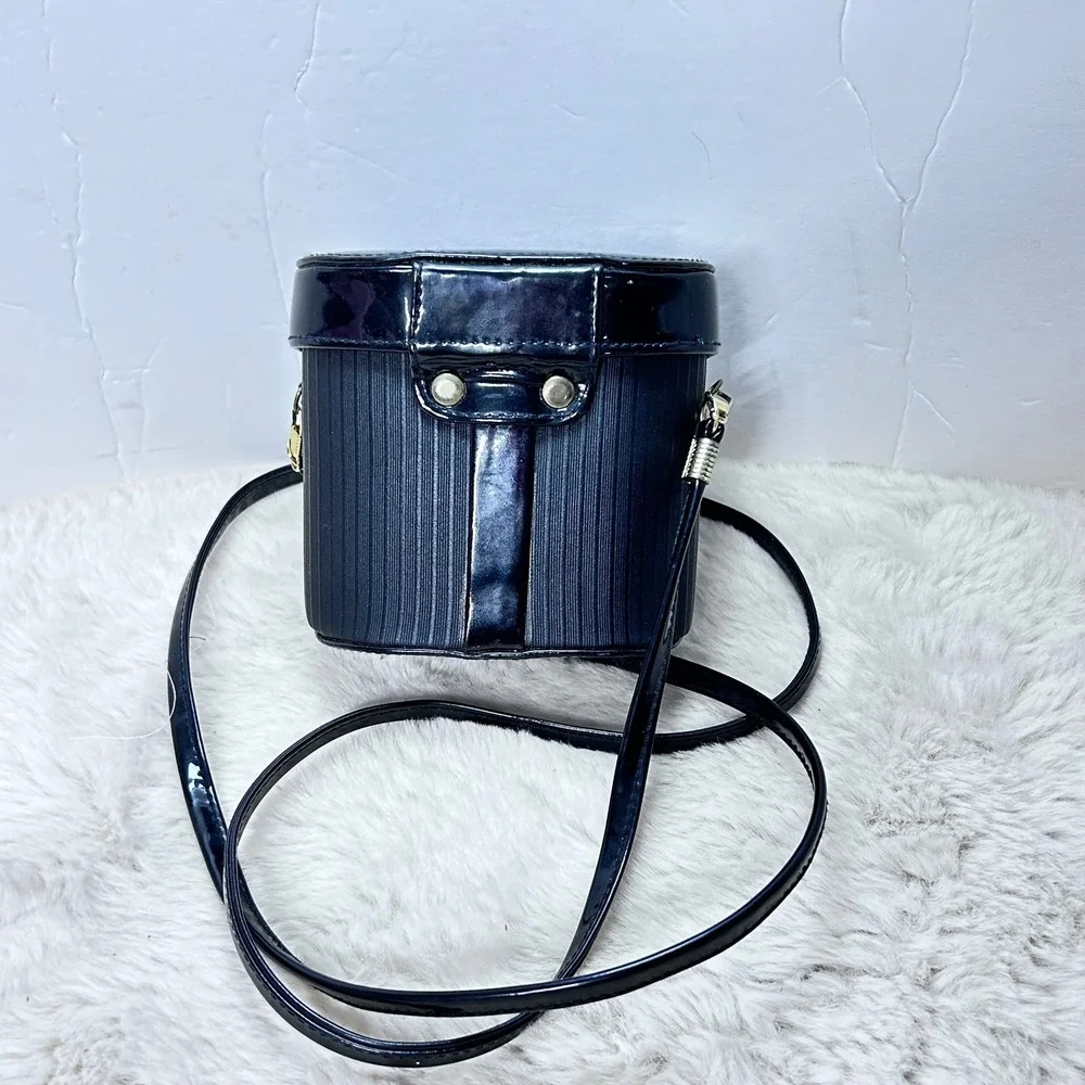 Vintage‎ Black Ribbed Cylinder Vanity Cosmetic Evening Bag Purse